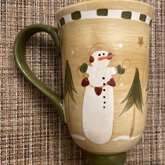 Sonoma Lifestyle Snowman Footed Pedestal Coffee Mugs Christmas Holiday Set of 2 - Picture 6 of 12